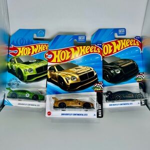 Hot Wheels Bentley Lot Of 3x -2018 Bentley Continental GT3 Black & Gold & Green
